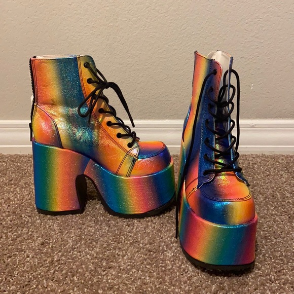 Demonia Shoes - Chunky Disco Rainbow Boots